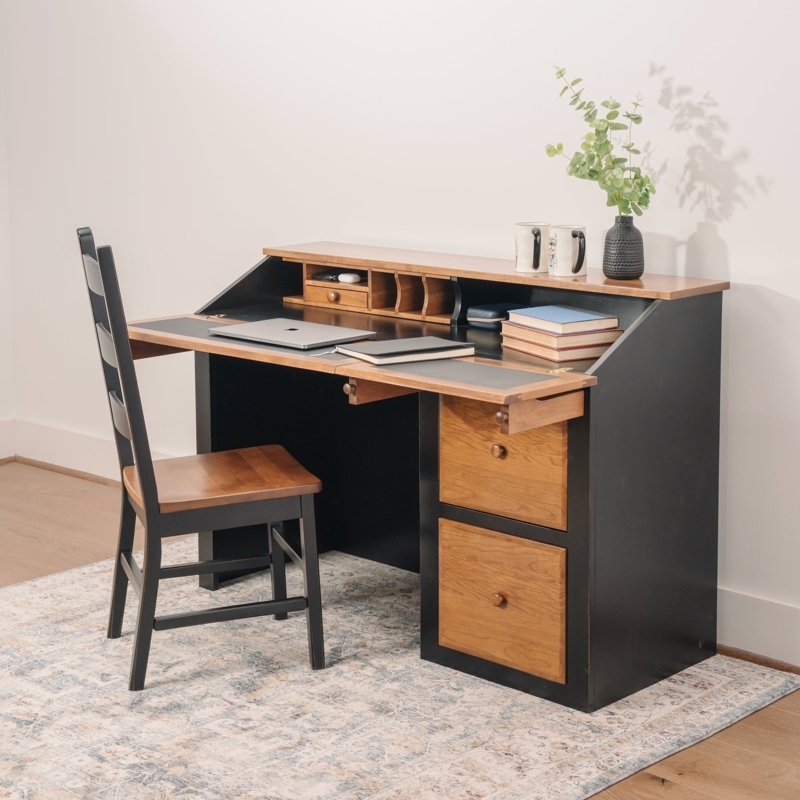 Secretary Desk Rustic Wood Flip Top with Cubby Drawers