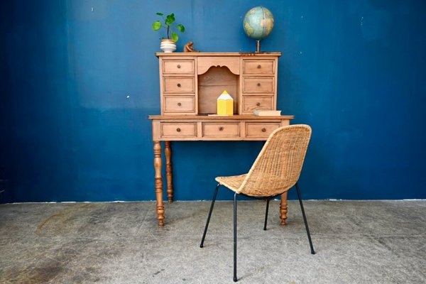 Secretary Desk Tiered Drawers Turned Legs Antique Patina Finish