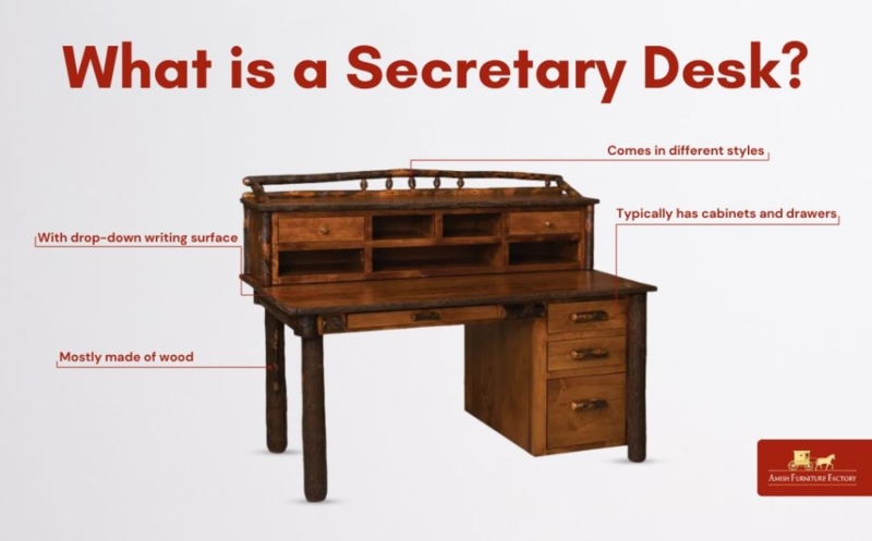 Secretary Desk with Glass Front Hutch Traditional Wood