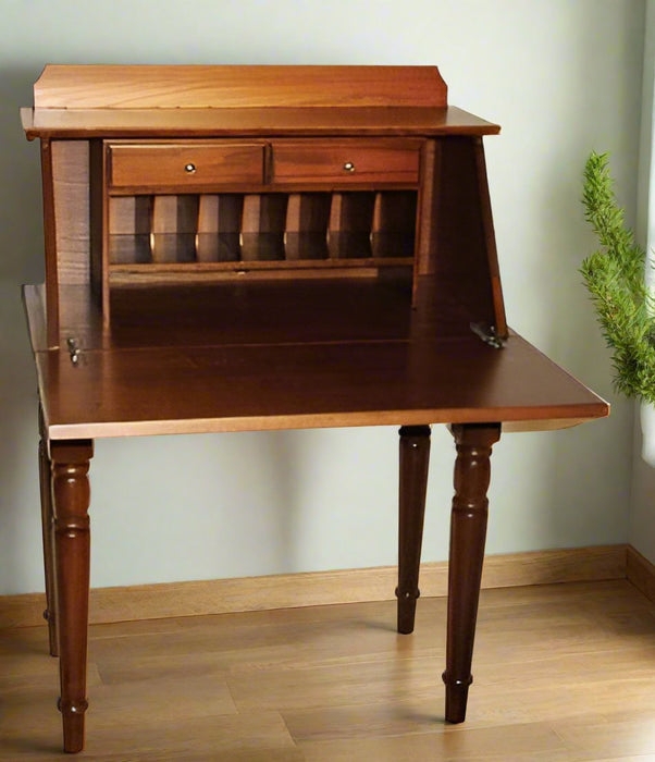 Secretary Desk with Turned Legs Traditional Brass Hardware