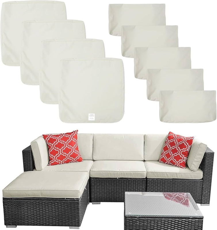 Sectional Sofa, Cream Slipcovers, Wicker Frames, Modular Layout, Minimalist