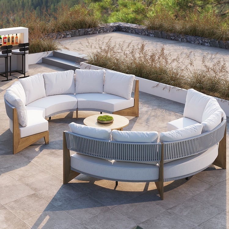 Sectional Sofa Curved Modular Gray Wicker Set with Vibrant Accents