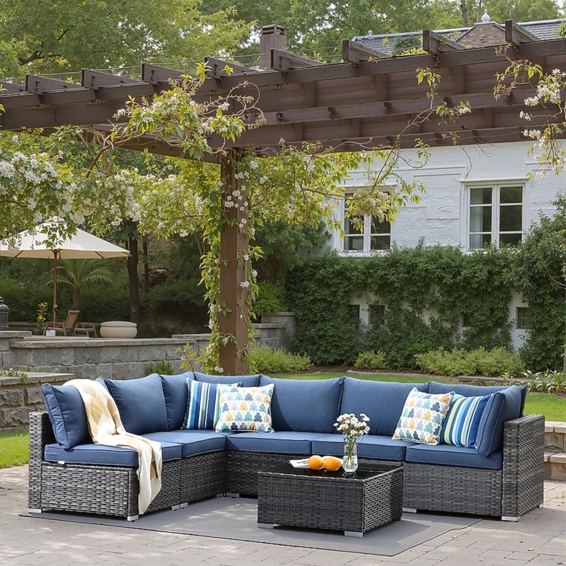 Sectional Sofa Gray Wicker Modular Set L-Shaped Layout