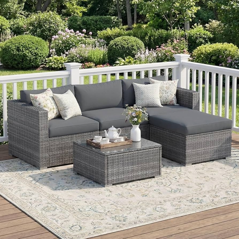 Sectional Sofa Grey Wicker Modular Design Contemporary Layout
