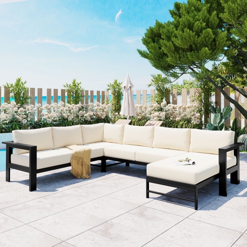 Sectional Sofa Minimalist Metal L-Shaped with Integrated Side Table