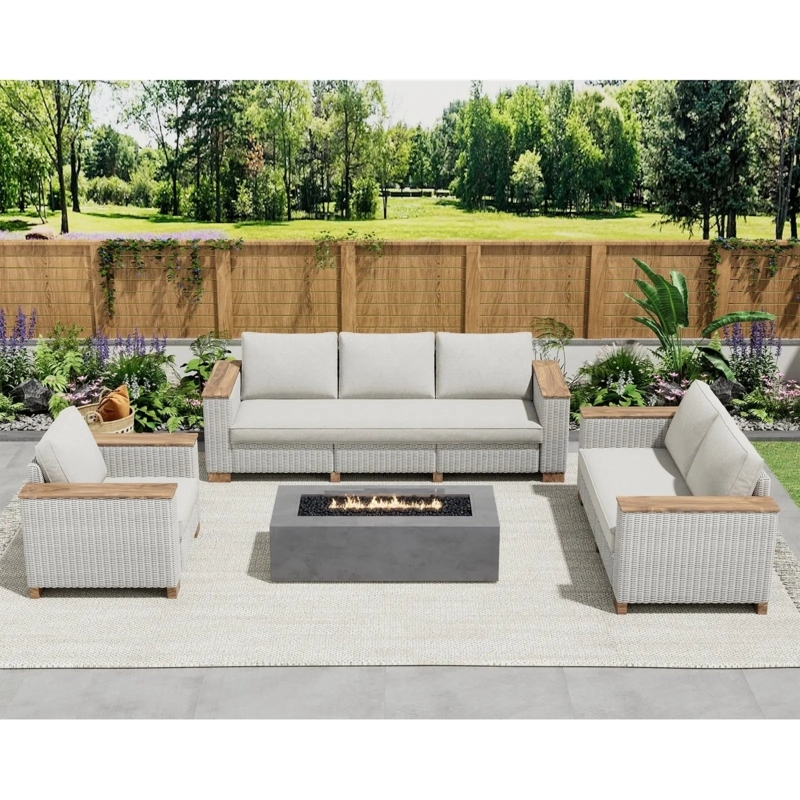 Sectional Sofa Modular Rattan Base Espresso Cream Contrast Low Profile.