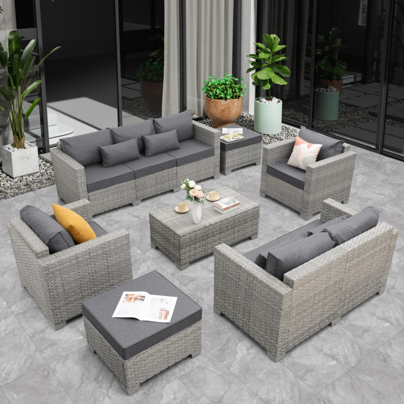 Sectional Sofa Modular Wicker Set Glass Top Coffee Table