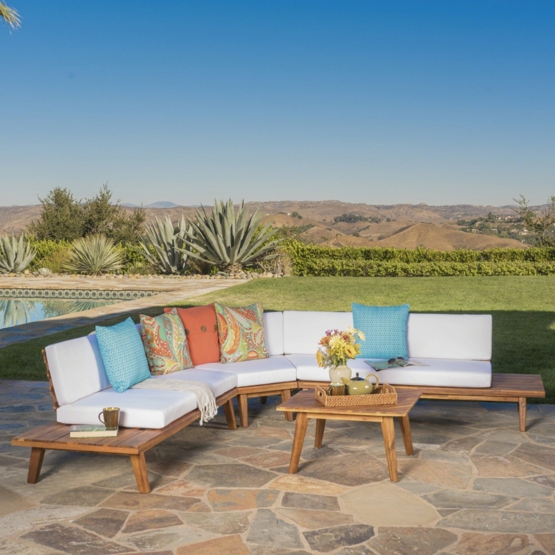 Sectional Sofa Platform Style with Built-in Wood End Tables