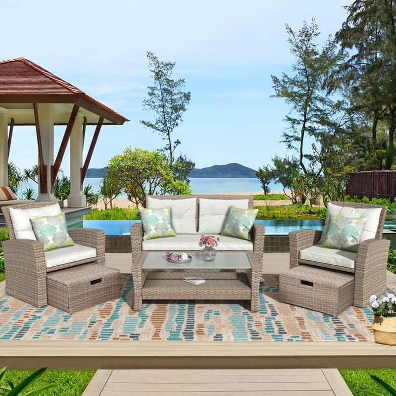 SEGMART 6 Piece Outdoor Patio Furniture Sets, All-Weather Rattan Conve