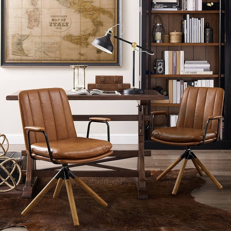 Set of 2 Mid-Century Modern Swivel Chairs Channel Tufting