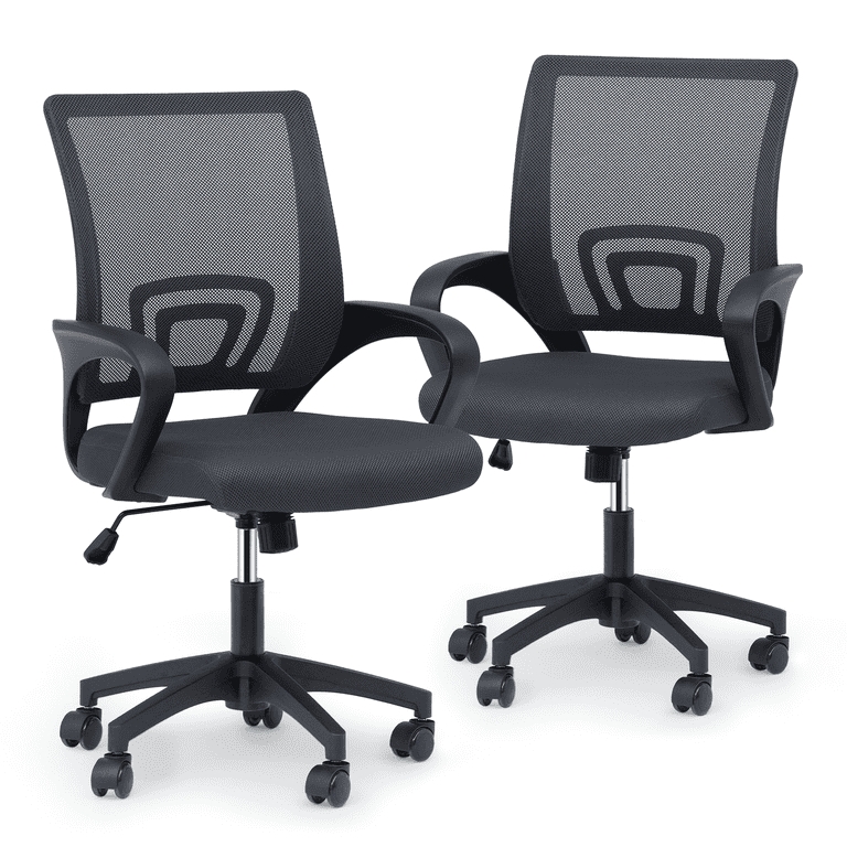 Set of Two Gray Mesh Office Chairs with Rolling Bases