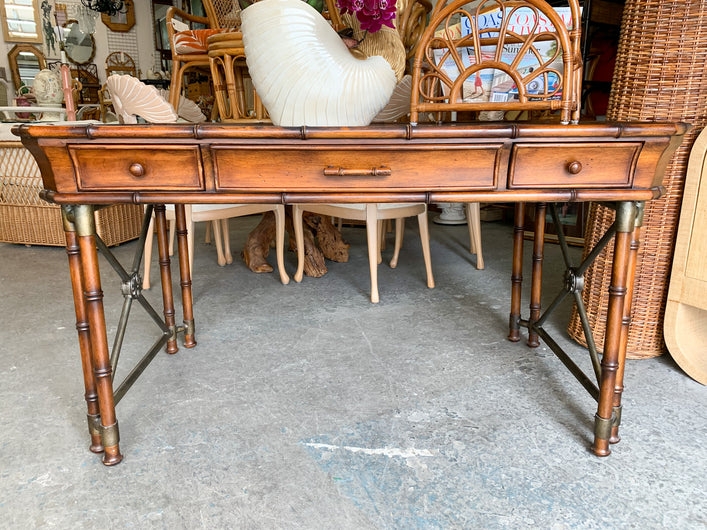 Seven-Drawer Writing Desk with Faux Bamboo Detailing