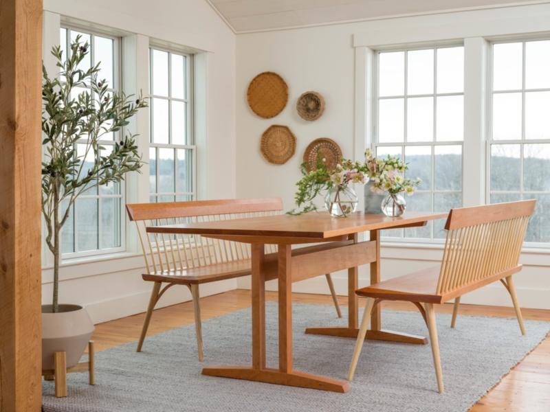 Shaker Style Dining Table with Trestle Base and Exposed Joinery