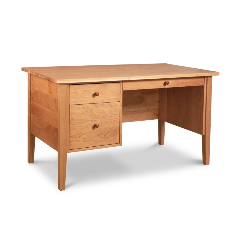 Shaker Style Executive Desk Tapered Legs Five Drawers. Warm Wood Finish.