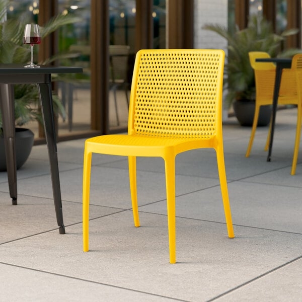 Side Chair Molded Resin Perforated Grid Modern Dining