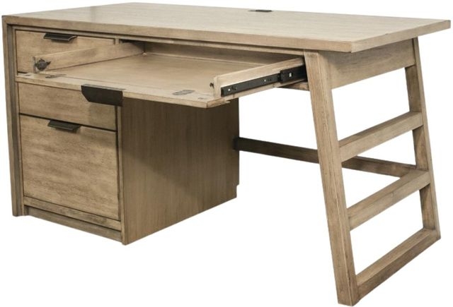 Single Pedestal Desk Sun-Drenched Finish Four Drawers Tapered Legs