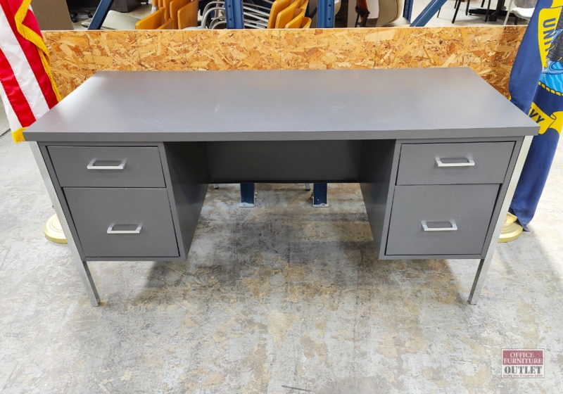 Single Pedestal Steel Desk Gray Modern Utility Workstation