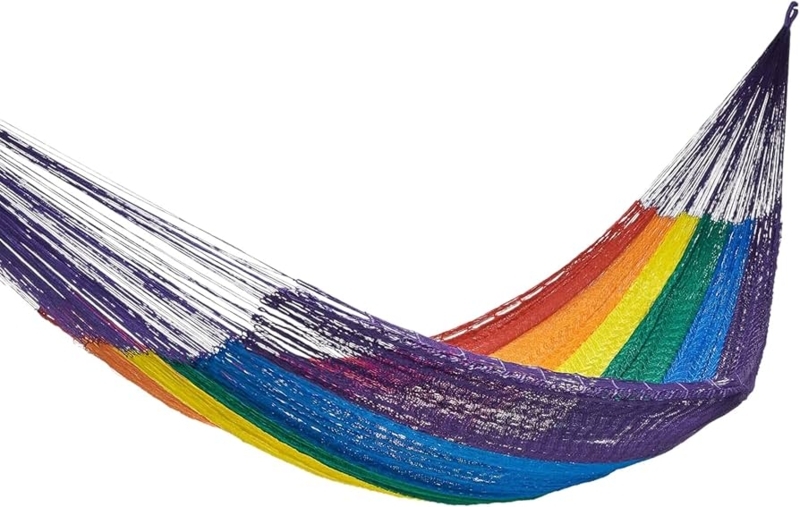 Single Person Mayan Hammock, Hand Woven Nylon Cord for Outdoors