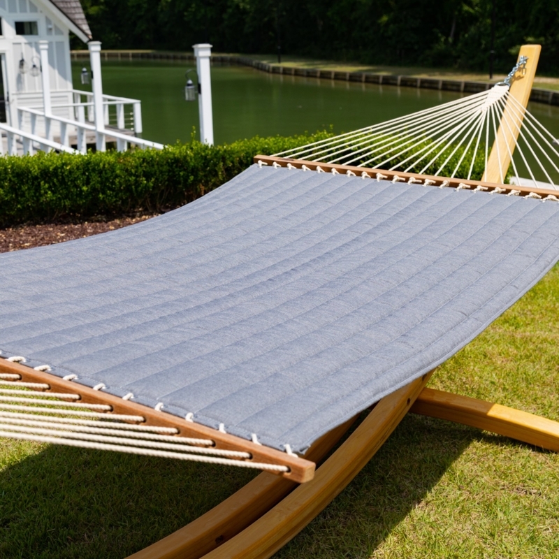 Slate Gray Quilted Hammock with Spreader Bars and Matching Pillow