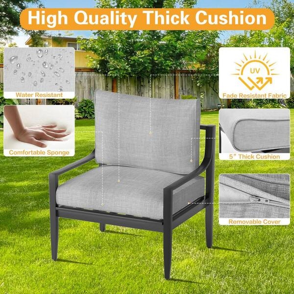 Slatted Metal Frame Patio Conversation Set, Monochromatic Gray