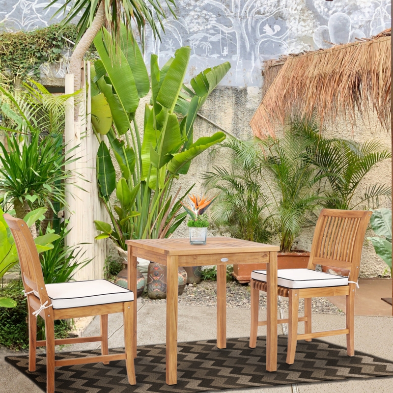 Slatted Wood Bistro Set Golden Brown Small Outdoor Wooden Bistro Set
