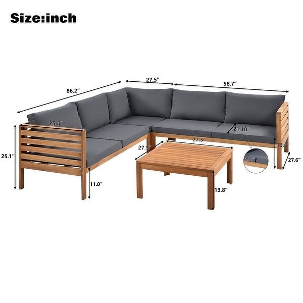 Slatted Wood L-Shaped Sectional Sofa with Integrated End Table