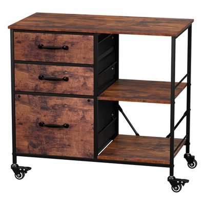 Small Space Mobile Storage, Rustic Brown 3-Drawer File Cabinet