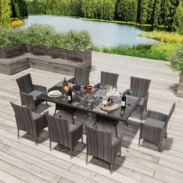 Small Space Outdoor Dining Set: 5-Piece Espresso Rattan Glass Top