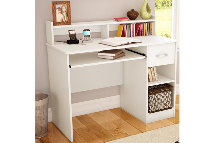 Small Space Writing Desk in White with Single Drawer and Knob Handle