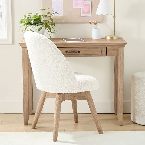 Small Writing Desk in Brushed Fog Finish, Light Gray Home Office Nook