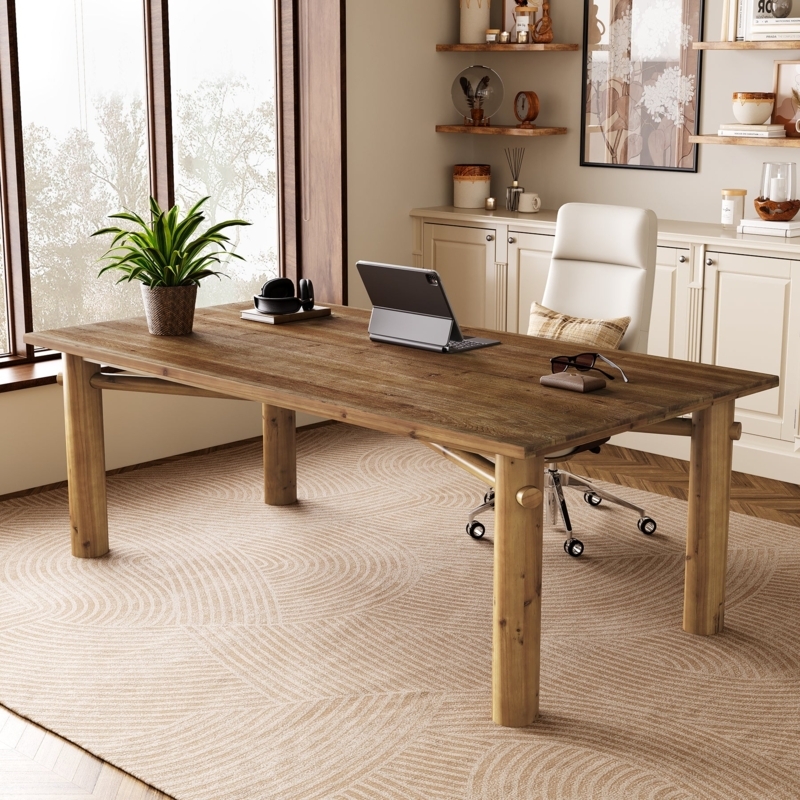 Solid Wood Executive Desk, 63" Computer Desk with Sturdy Wooden Legs