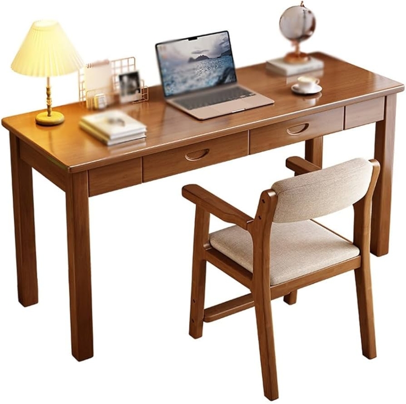 Solid Wood Writing Desk with Visible Grain and Tapered Legs