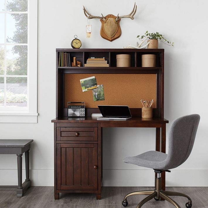 Space-Saving Desk With Hutch, White with Beadboard Backing