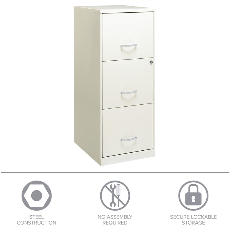 Space Solutions 3 Drawer Vertical Metal File Cabinet with Lock Pearl White