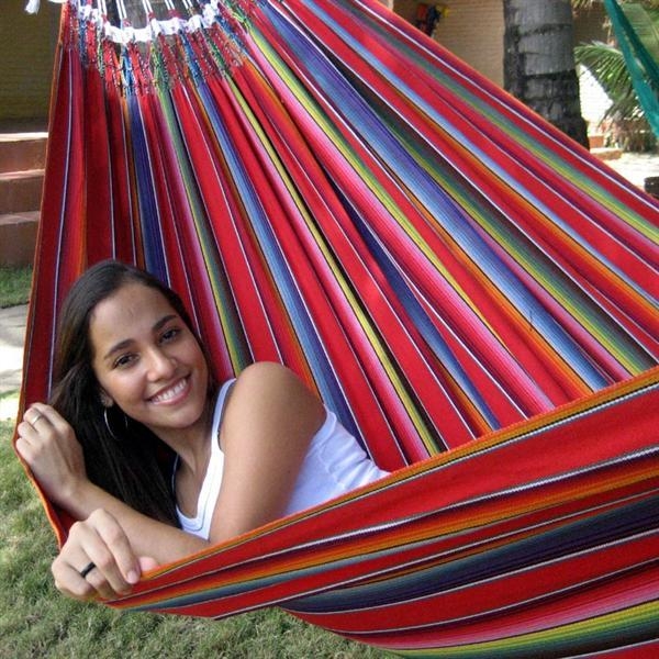 Spreader Bar Hammock with Hand Knotted Fringe in Vibrant Stripes