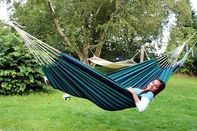 Spreader Bar Hammock with Rope Loops in Colorful Striped Fabric