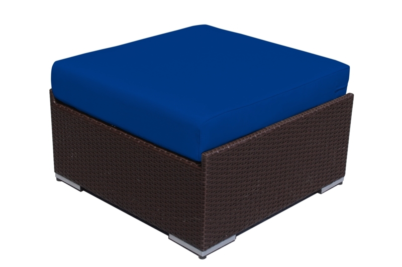Square Black Wicker Patio Ottoman with Beige Seat Cushion