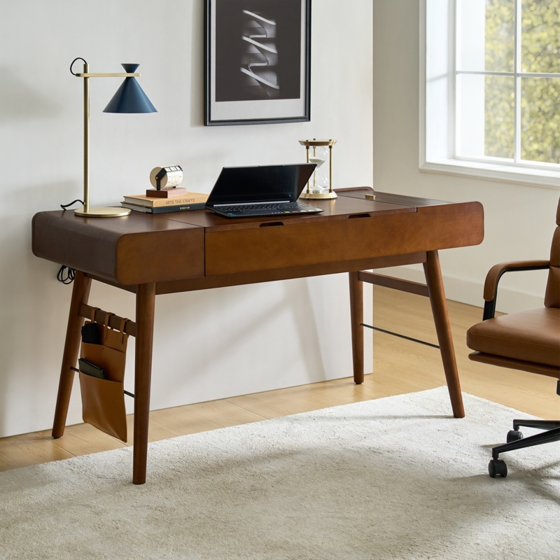 Standing Desk Adjustable Height Lift Top Walnut Toned Three Drawers