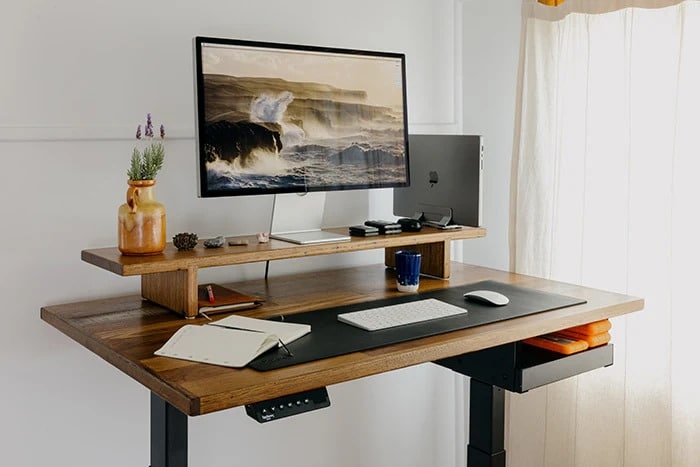 Standing Desk All-White Monochromatic in Airy Home Office Layout