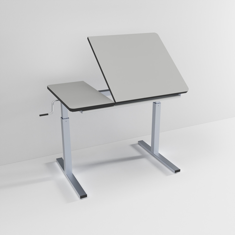 Standing Desk Angled Legs Gray Top Manual Crank Handle