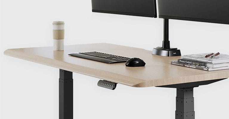 Standing Desk Beveled Edge Light Oak Top Black Legs Ergonomic Layout