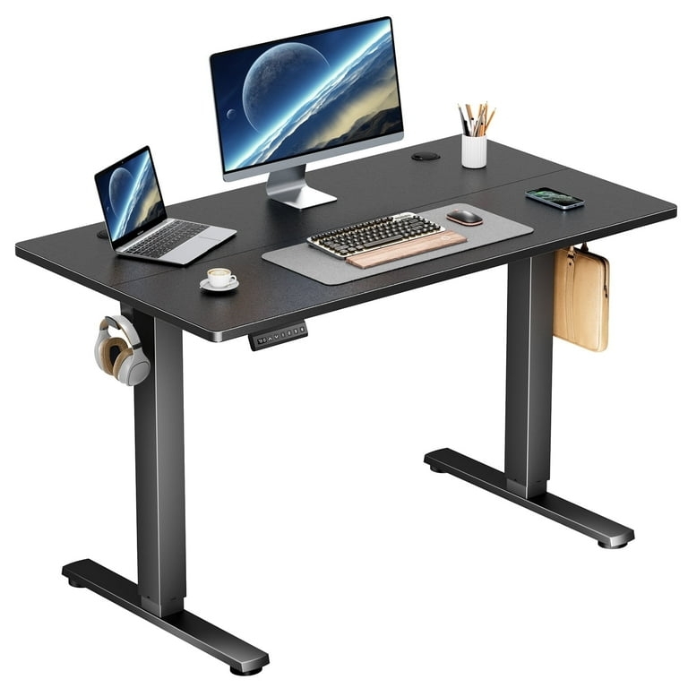 Standing Desk Compact Design Wood Top with Black T-Shaped Legs