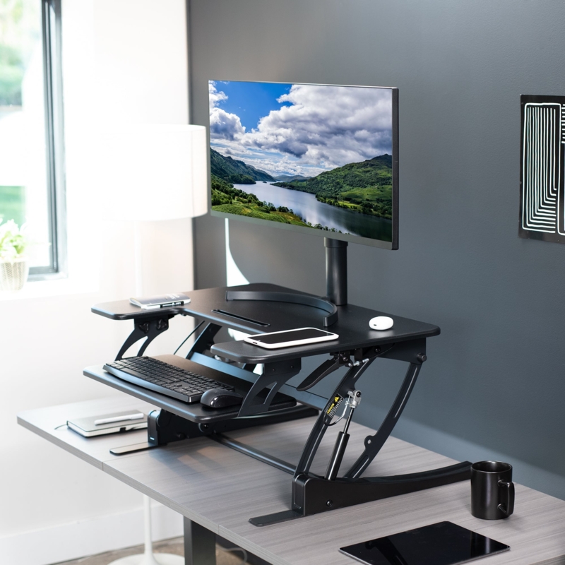 Standing Desk Converter in White Finish, Dual Monitor Support