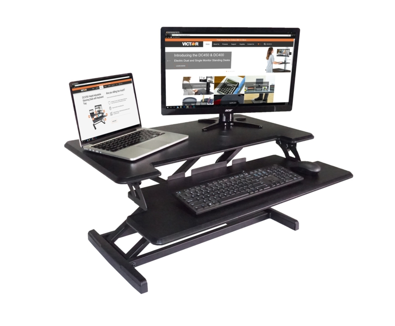 Standing Desk Converter Matte Black Two-Tier Scissor Lift Ergonomic