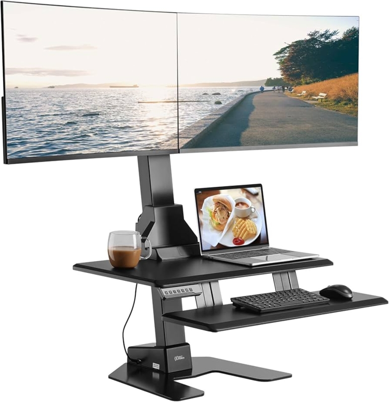 Standing Desk Converter Two-Tier Design Integrated Dual Monitor Arm
