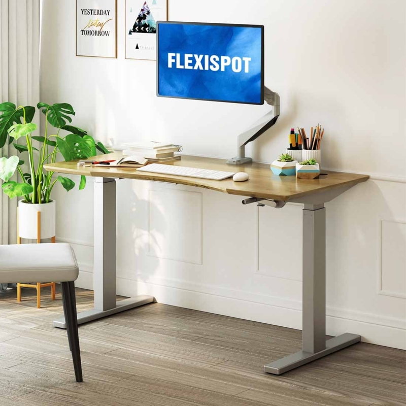 Standing Desk Curved Desktop Manual Crank T-Shaped Legs Ergonomic Edge