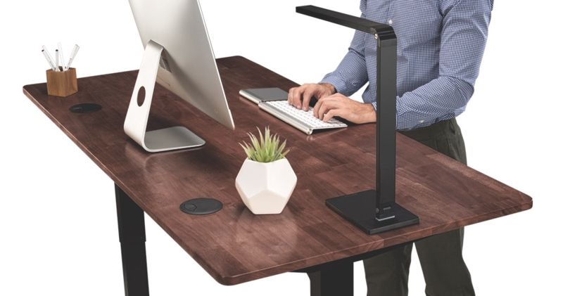 Standing Desk Dark Rubberwood Top Black Frame Industrial Ergonomic