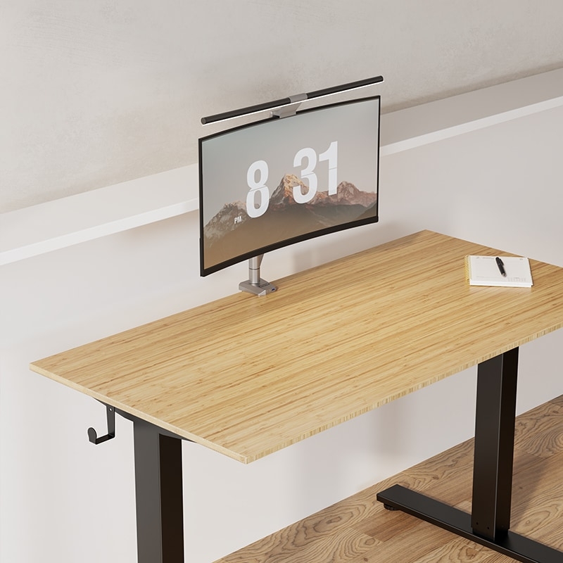 Standing Desk Digital Keypad Light Wood Top White T-Frame Base Airy