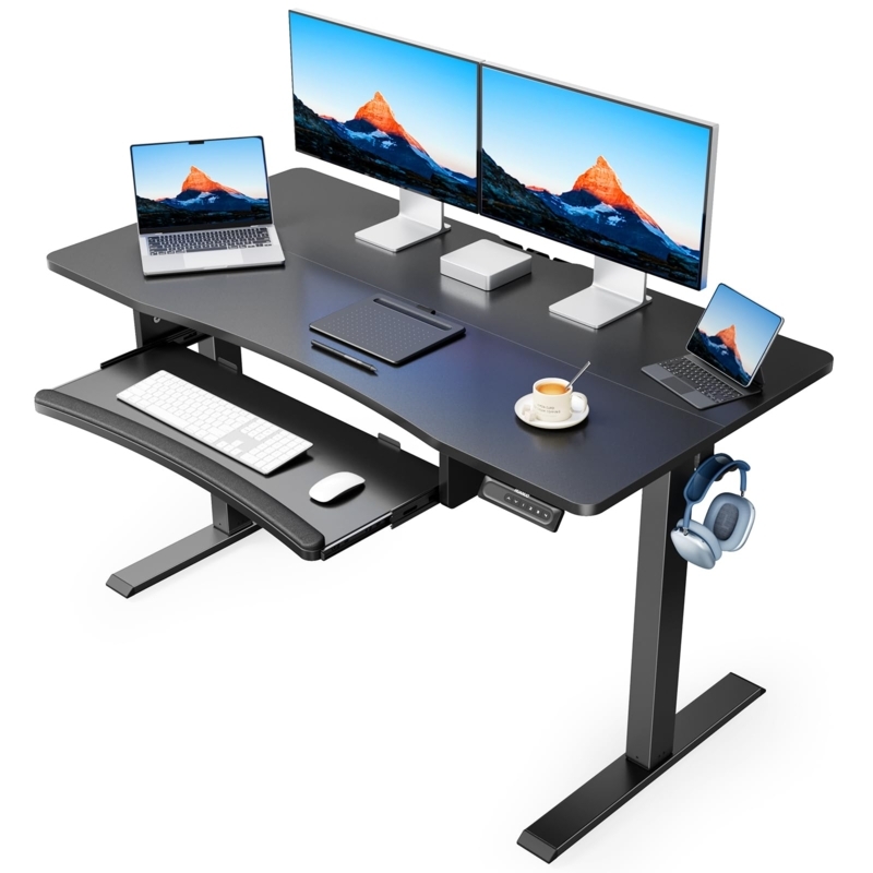 Standing Desk Electric Lift Integrated Keyboard Tray Black