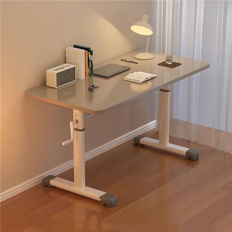 Standing Desk Gray Top Manual Crank T-Frame Leveling Feet